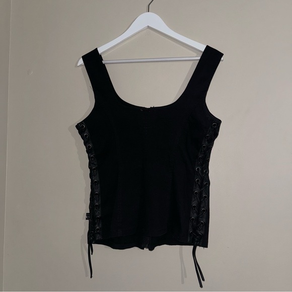 Tripp NYC Joan Jett Black and Faux Leather Lace Up Vest Tank Corset Large - Picture 4 of 6